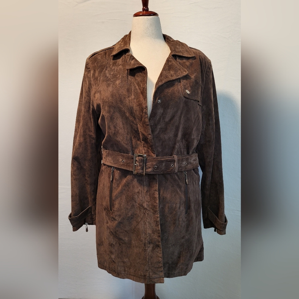 Vintage Bradley By Bradley Bayou Brown Suede Coat with Zipper Pockets Size L